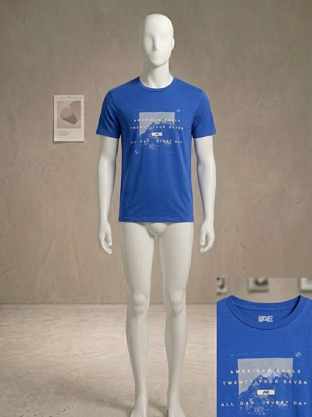 American Eagle Outfitters Men’s Graphic Crew Neck T‑Shirt — Bright Blue